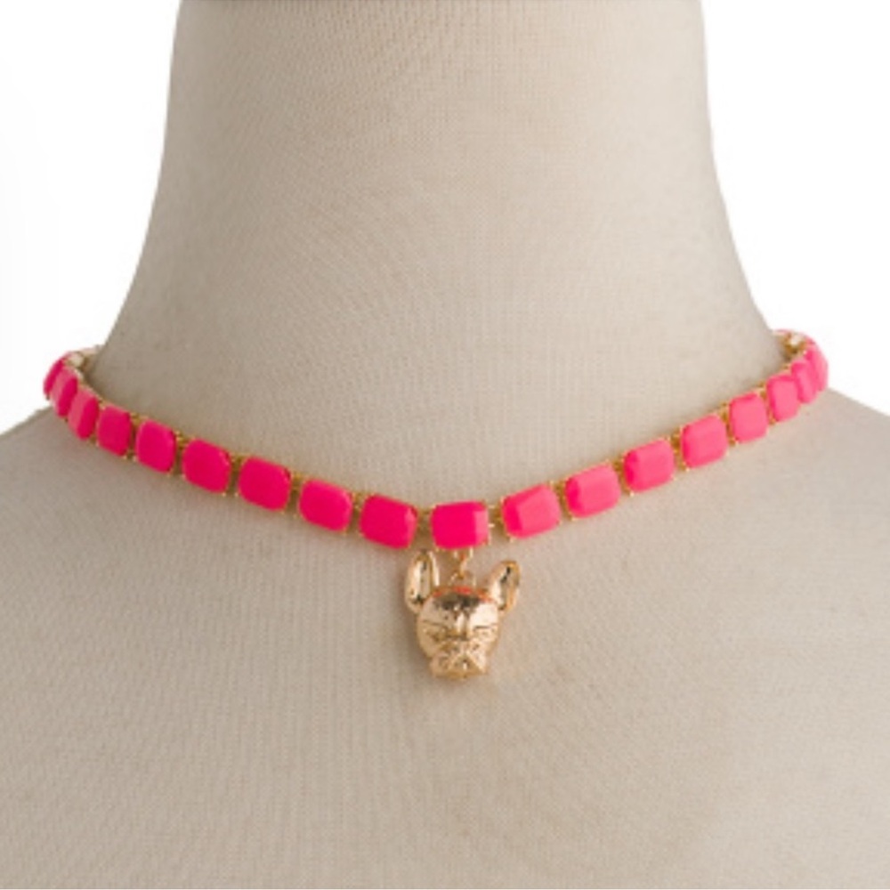 NWT Women’s Betsey Johnson Hot Pink French Bulldog Necklace